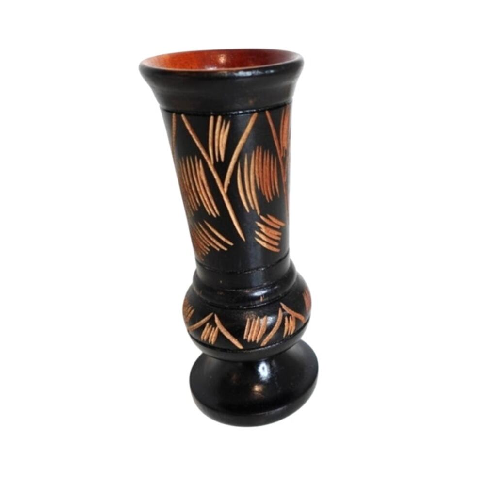 A Hand Carved Wooden Bud Vase/ Madera Haitiana / vintage